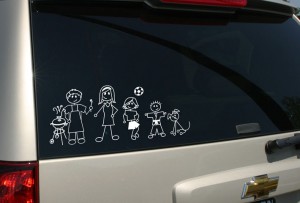 family car with stick figure stickers